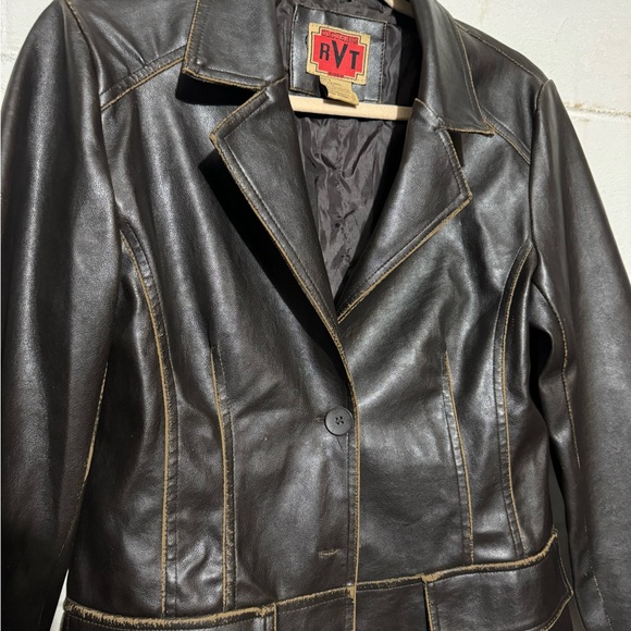 RVT Vintage Faux Vegan Leather Brown Jacket Elbow Patches Women’s Size Small - Picture 3 of 6